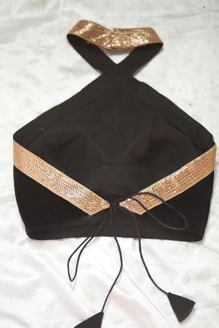 Black velvet halter neck blouse with sequin border 2