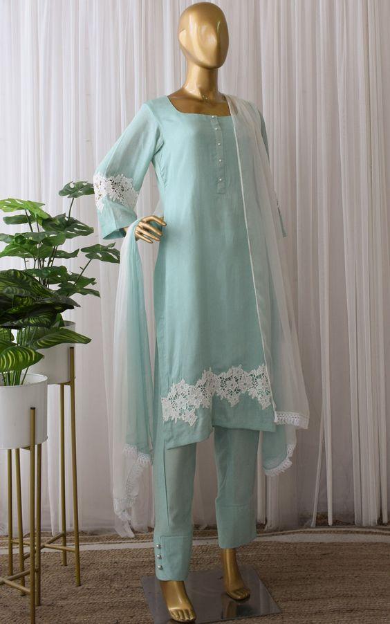 Aqua Cutwork Kurta Set (2)