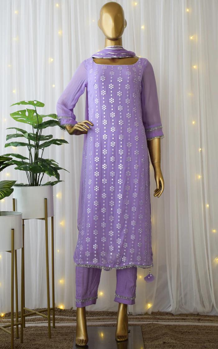 Lavender Mirrorwork Kurta and Pant (1)