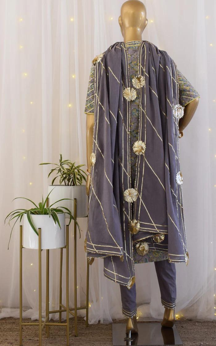 Mauve Block Print Cotton Kurta Set 6