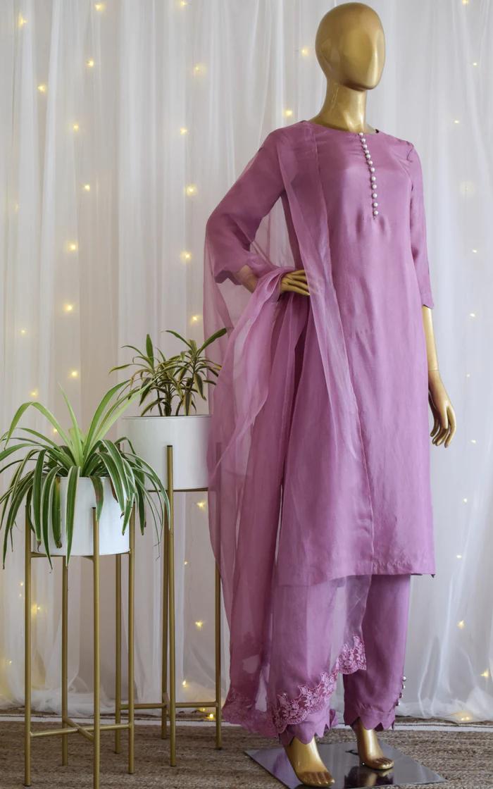 Orchid Kurta-Pant Set with Organza Dupatta (1)