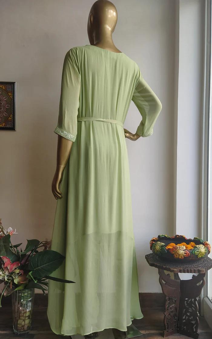 Pastel Green Mirrorwork Long Kurti with Dhoti Pants (5)