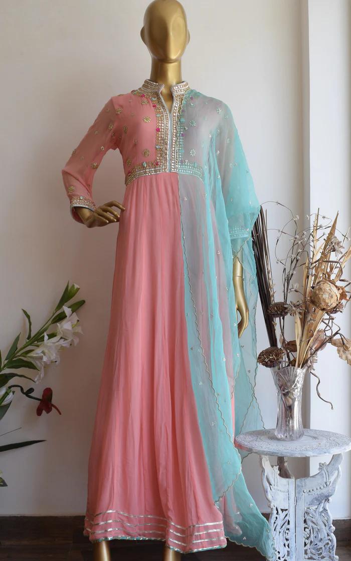 Peach Gota Patti Anarkali Suit 1