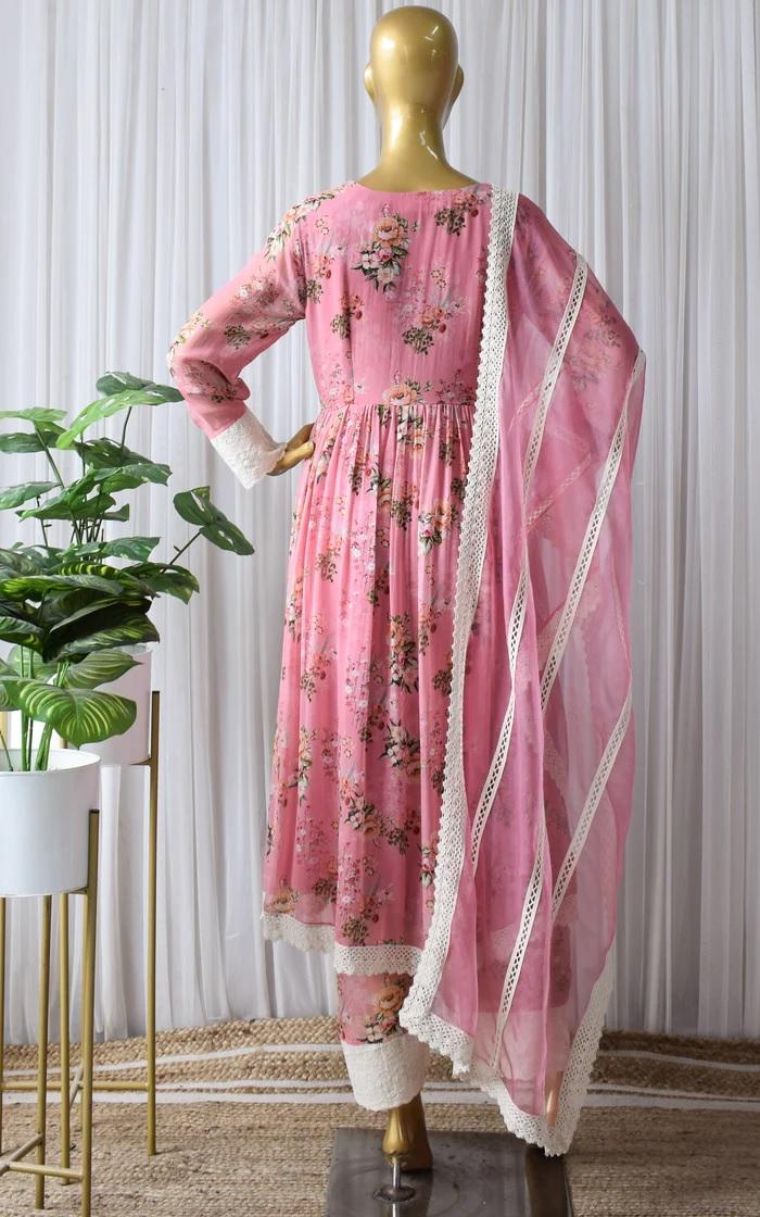 Pink Floral Anarkali With Pants (1)