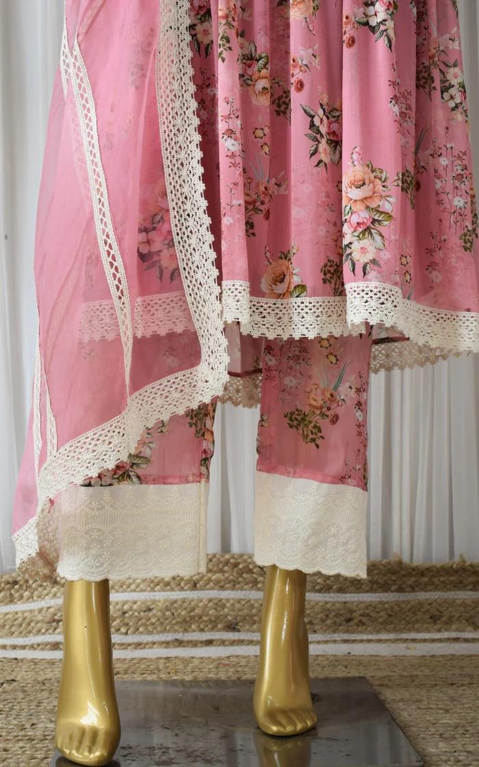 Pink Floral Anarkali With Pants (3)