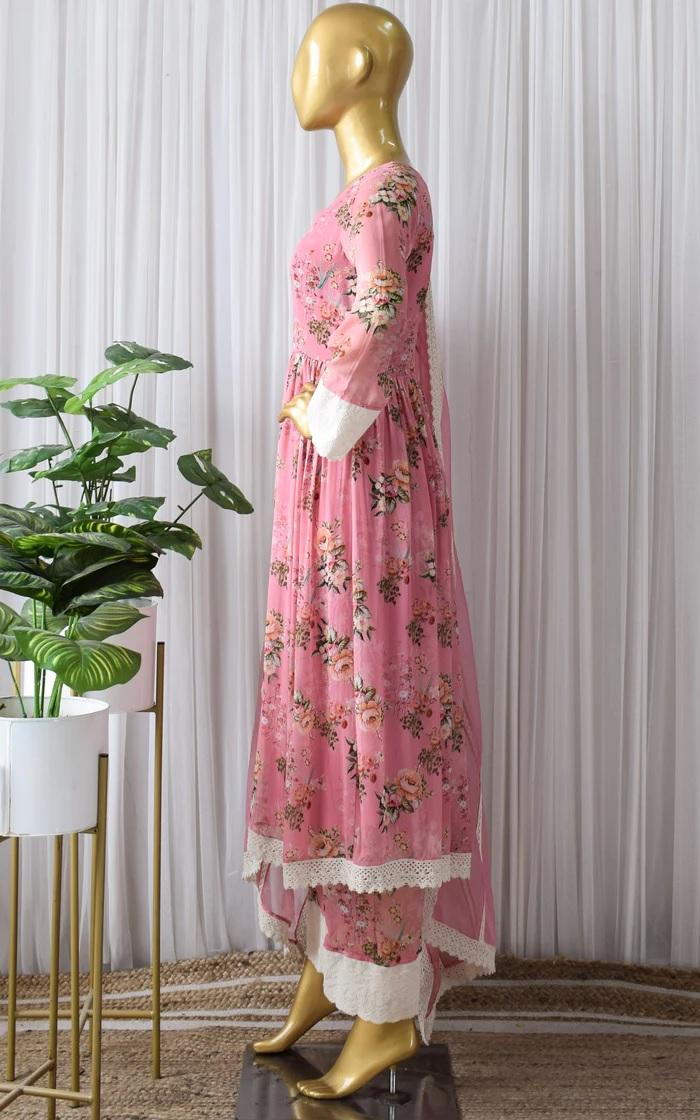 Pink Floral Anarkali With Pants (4)