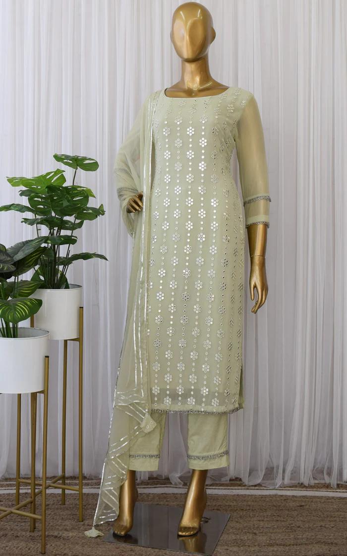 Pistachio Green Mirrorwork Kurta _ Pant (1)