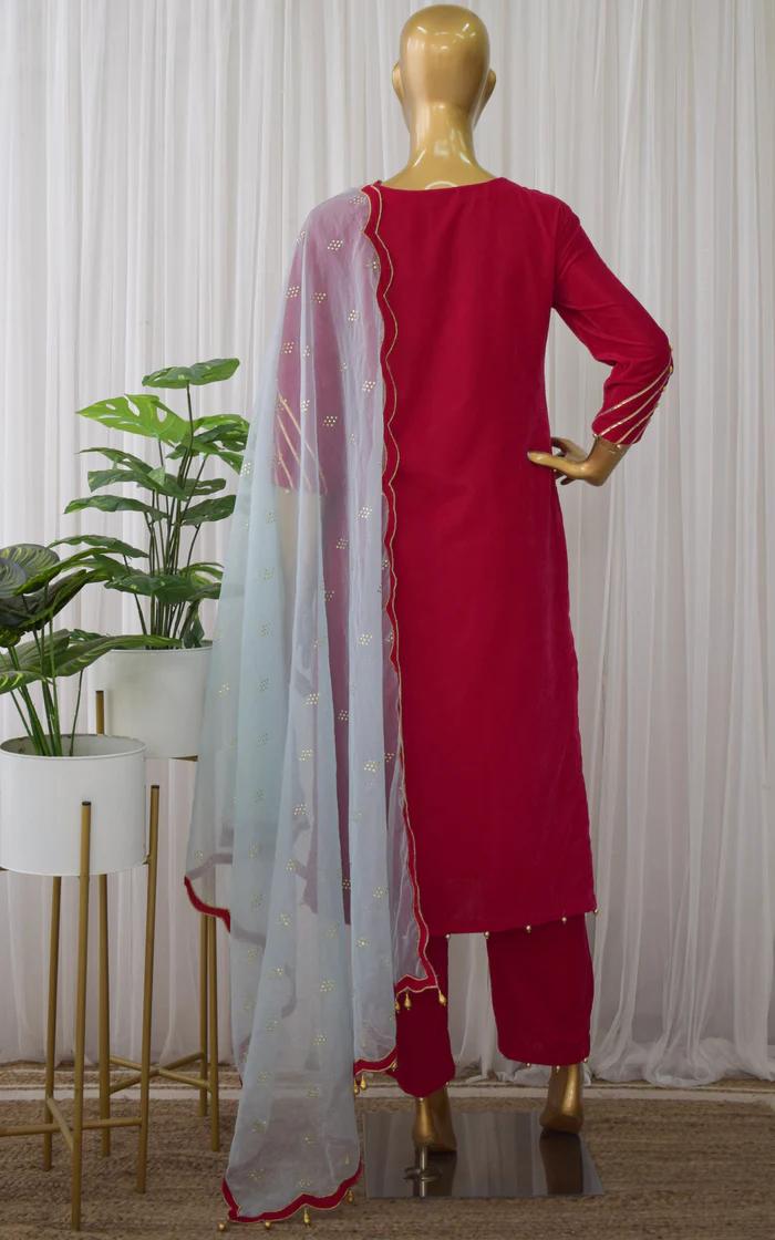 Ruby Pink Velvet Kurta _ Pant (4)