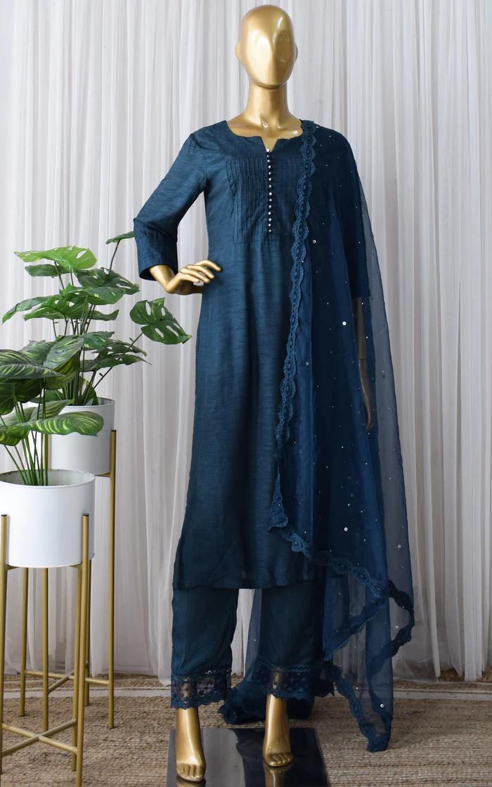 Teal Blue Kurta With Pants Design (1)