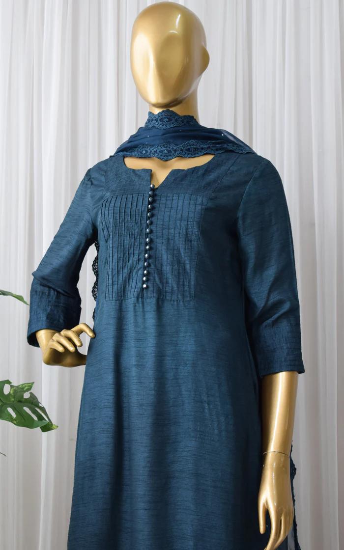 Teal Blue Kurta With Pants Design (2)