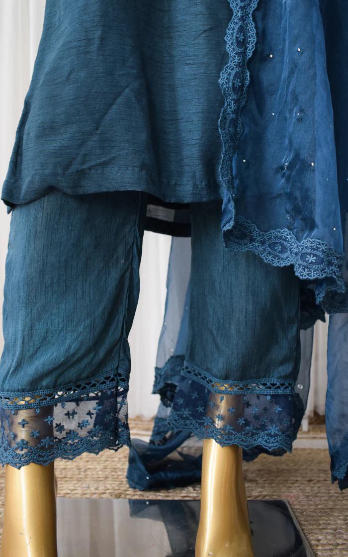 Teal Blue Kurta With Pants Design (3)