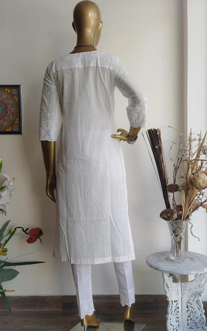 White Cotton Pintucks Kurta and Pant Design (4)