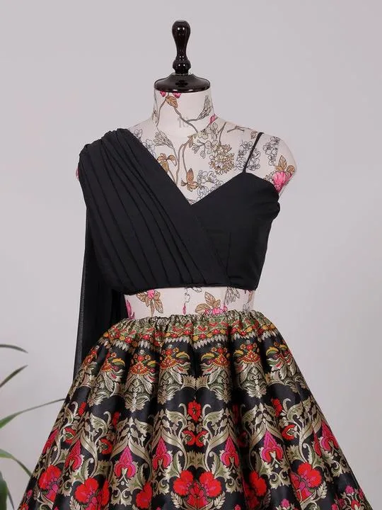 Black Floral Designer Lehenga Stitching Blouse Design