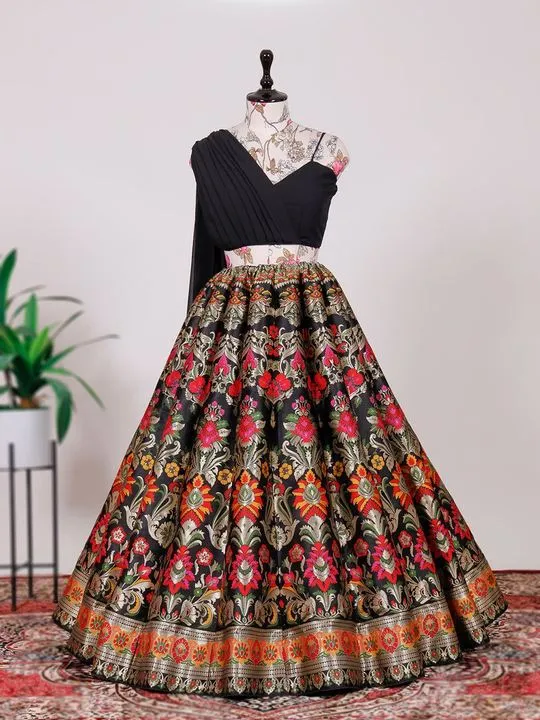 Black Floral Designer Lehenga Stitching Design
