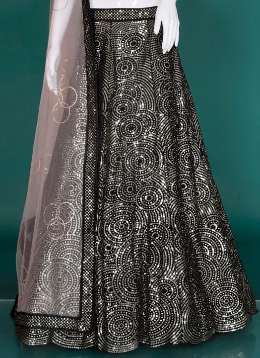Black Partywear Lehenga Stitching Bottom Design
