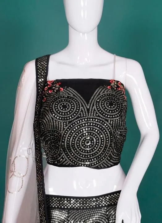 Black Partywear Lehenga Stitching Choli Design