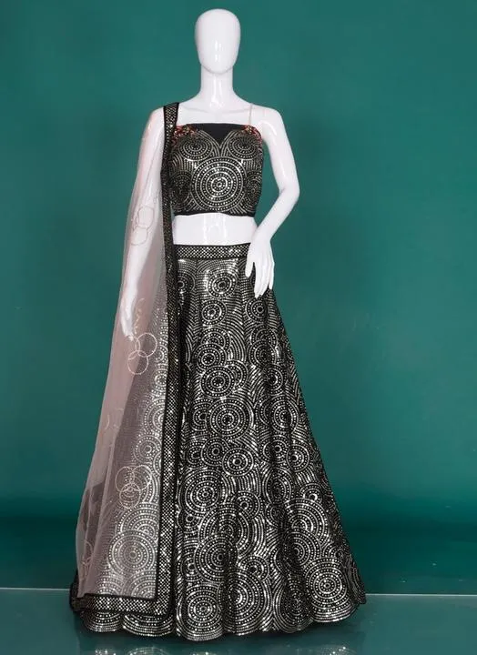 Black Partywear Lehenga Stitching Design