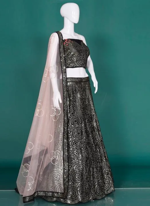 Black Partywear Lehenga Stitching Side Design