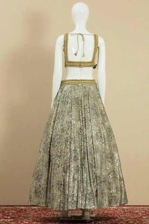Green Pearl and Stone Partywear Lehenga Stitching Back Design