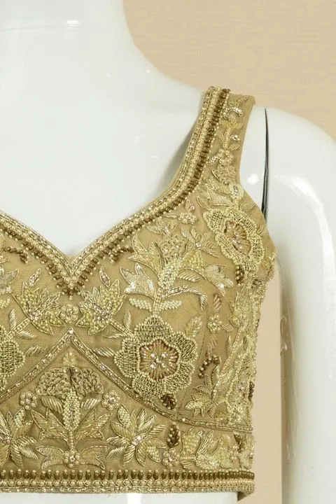 Green Pearl and Stone Partywear Lehenga Stitching Blouse Design