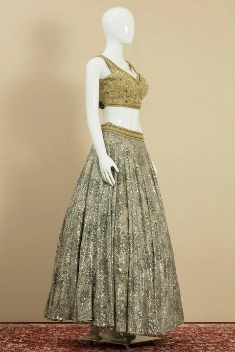 Green Pearl and Stone Partywear Lehenga Stitching Side Design