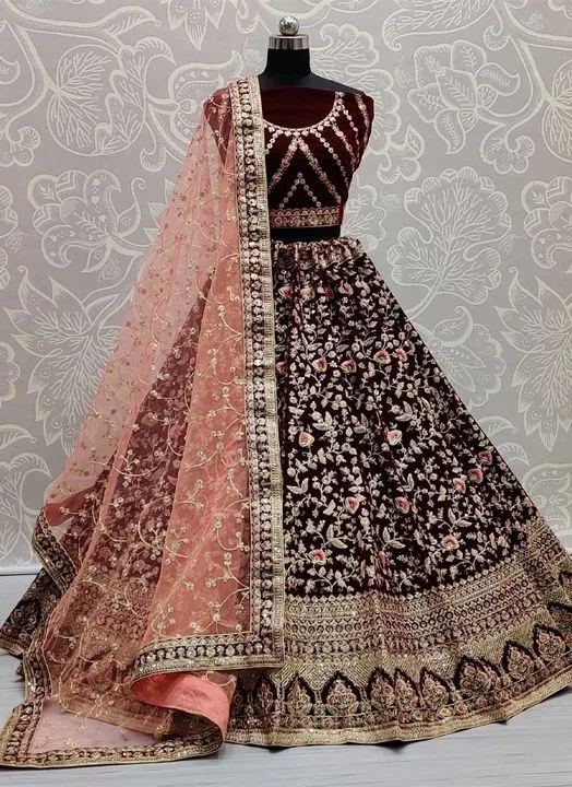 Maroon Floral Bridal Lehenga Stitching Design With Dupatta