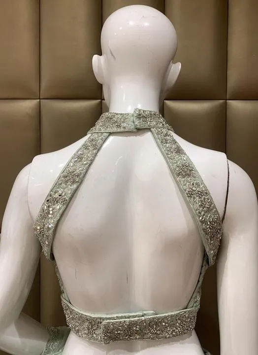 Mint Green Designer Lehenga Stitching Blouse Back Design