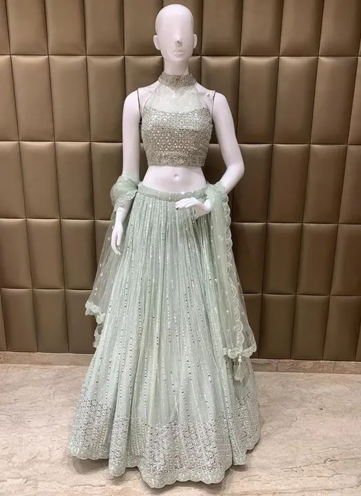 Mint Green Designer Lehenga Stitching Design