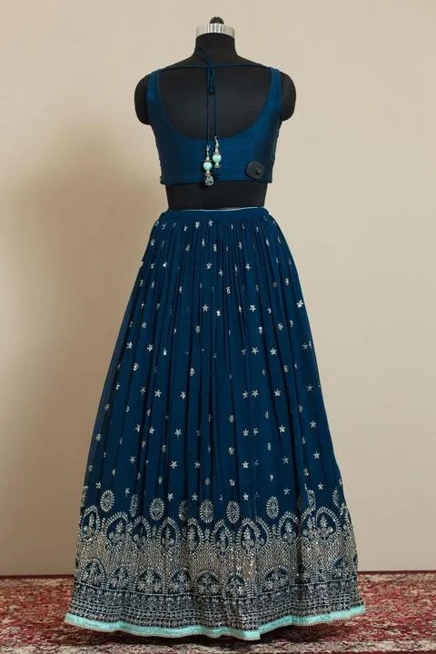 Navy Blue Designer Lehenga Stitching Black Design