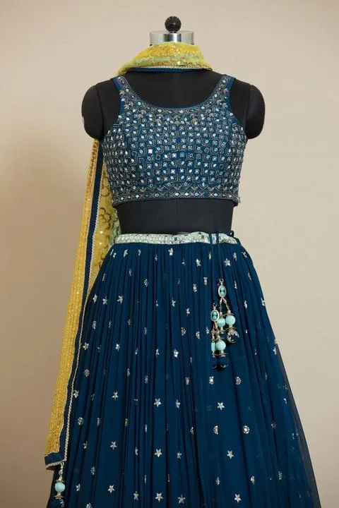 Navy Blue Designer Lehenga Stitching Blouse Design