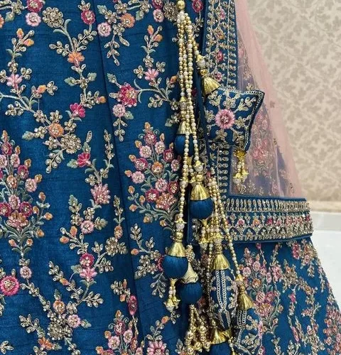 Peacock Blue Bridal Lehenga Stitching Bottom Design