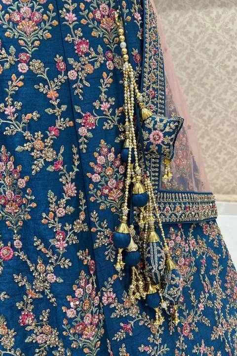 Peacock Blue Bridal Lehenga Stitching Bottom Design
