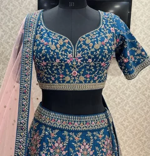 Peacock Blue Bridal Lehenga Stitching Choli Design