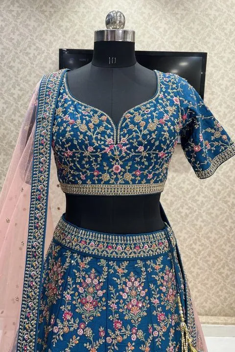 Peacock Blue Bridal Lehenga Stitching Choli Design