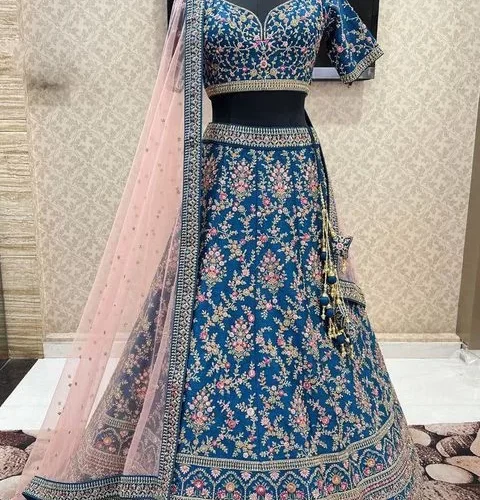 Peacock Blue Bridal Lehenga Stitching Design