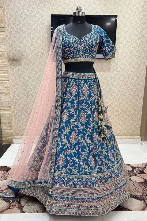 Peacock Blue Bridal Lehenga Stitching Design