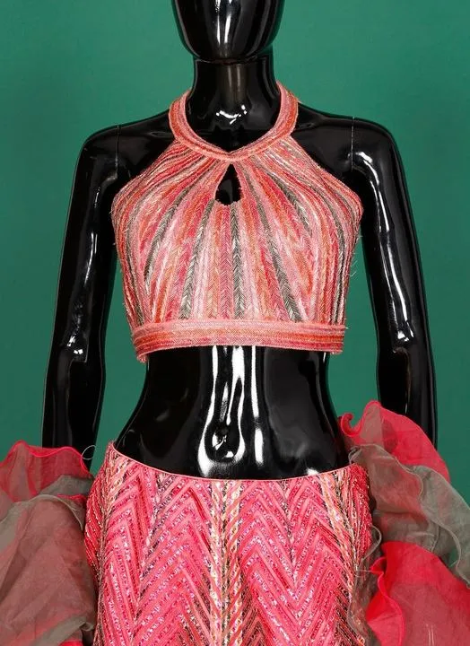 Pink Designer Partywear Lehenga Stitching Choli Design