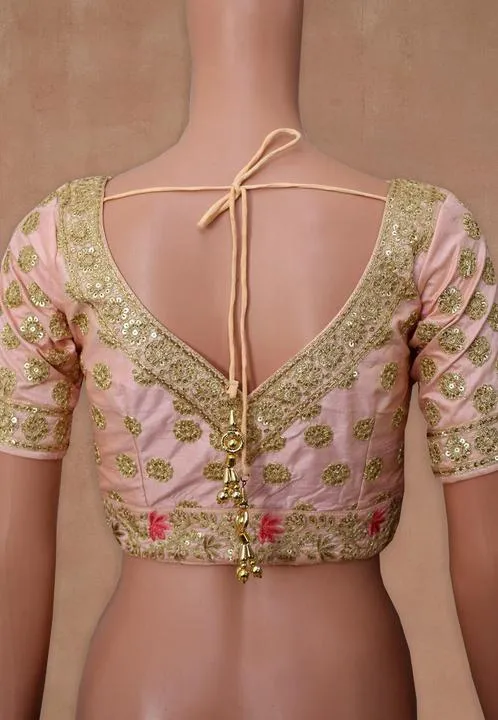 Pink Embroidered Bridal Lehenga Stitching Blouse Back Design