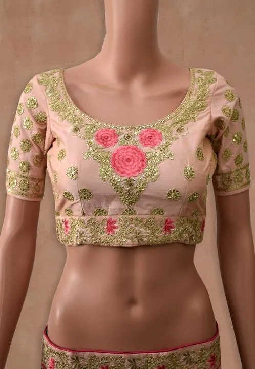 Pink Embroidered Bridal Lehenga Stitching Blouse Front Design