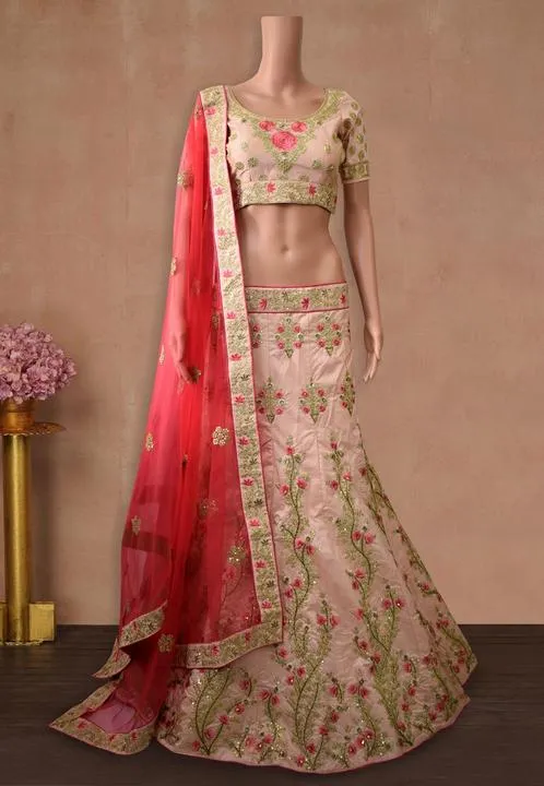 Pink Embroidered Bridal Lehenga Stitching Design