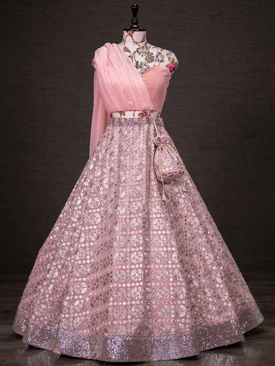Pink Partywear Lehenga Stitching Design