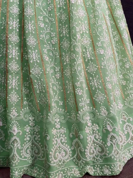 Pista Green Partywear Lehenga Stitching Bottom Design