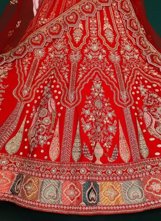Red Bridal Embroidered Lehenga Bottom Design