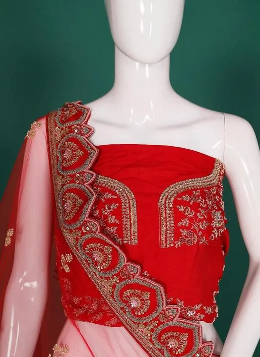 Red Bridal Embroidered Lehenga Closeup Design