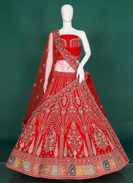 Red Bridal Embroidered Lehenga Design
