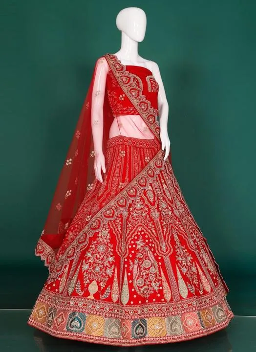 Red Bridal Embroidered Lehenga Side Design