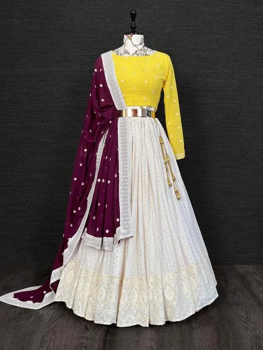 Yellow White Designer Lehenga Stitching Design With Dupatta