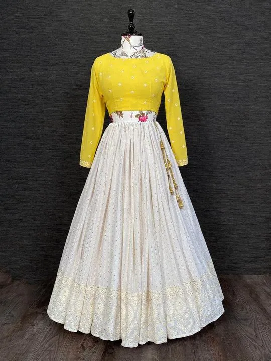 Yellow White Designer Lehenga Stitching Design